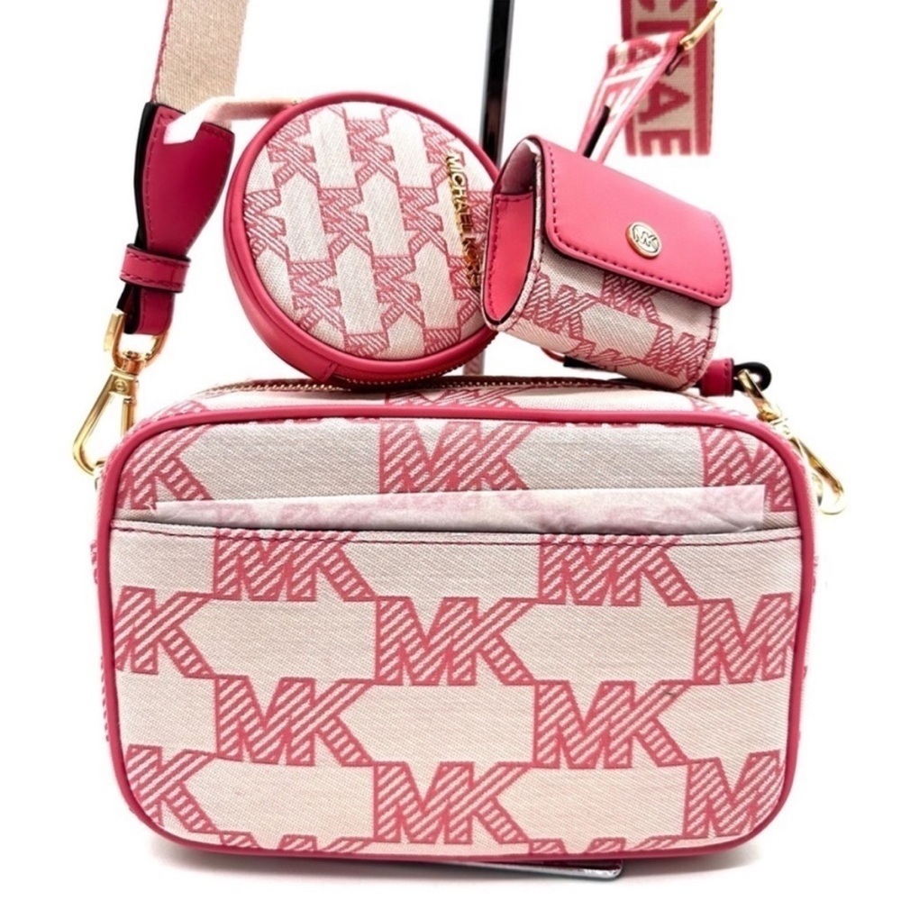 Michael Kors Jet Set Medium Crossbody Bag Tech Accessories Attached Tea Rose - Picture 3 of 13
